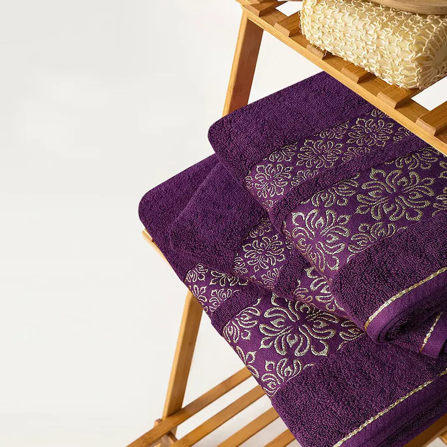 Magenta Flower - 3-Pcs Jacquard Towel Set