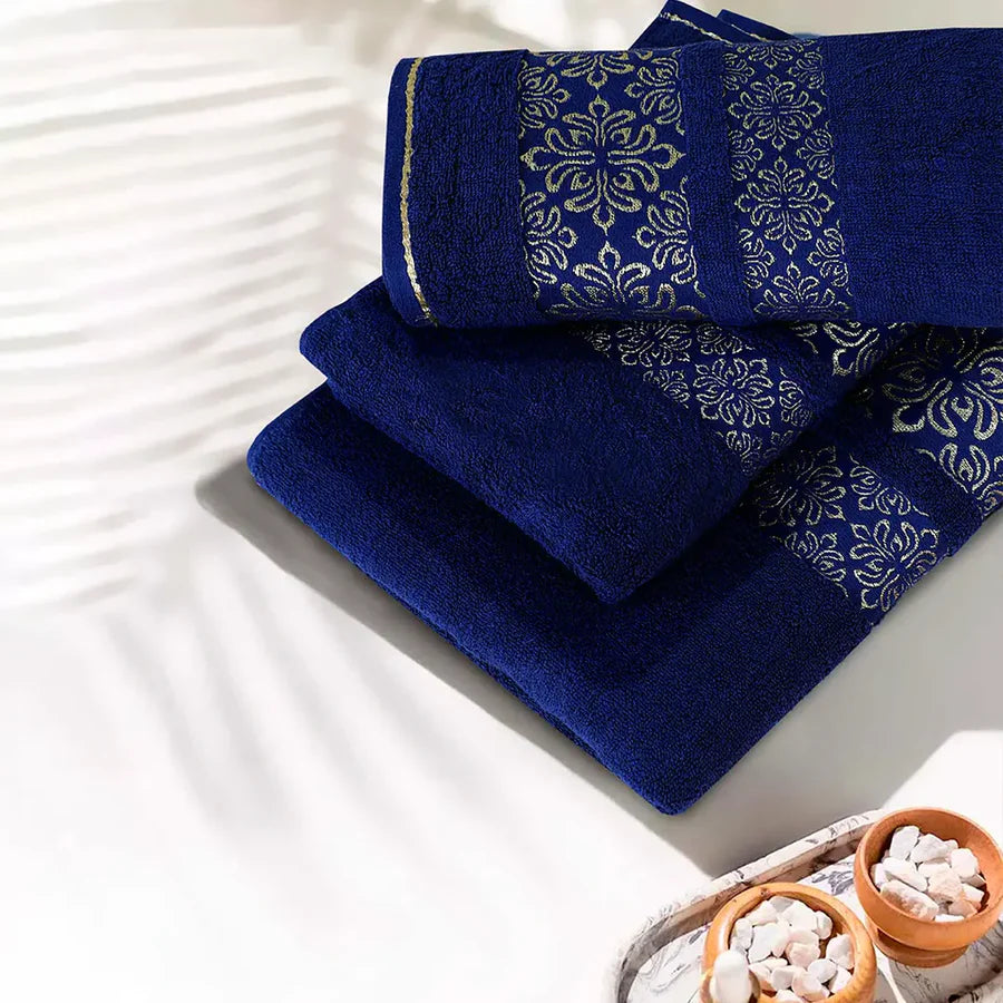 Navy Flower Bath Towel