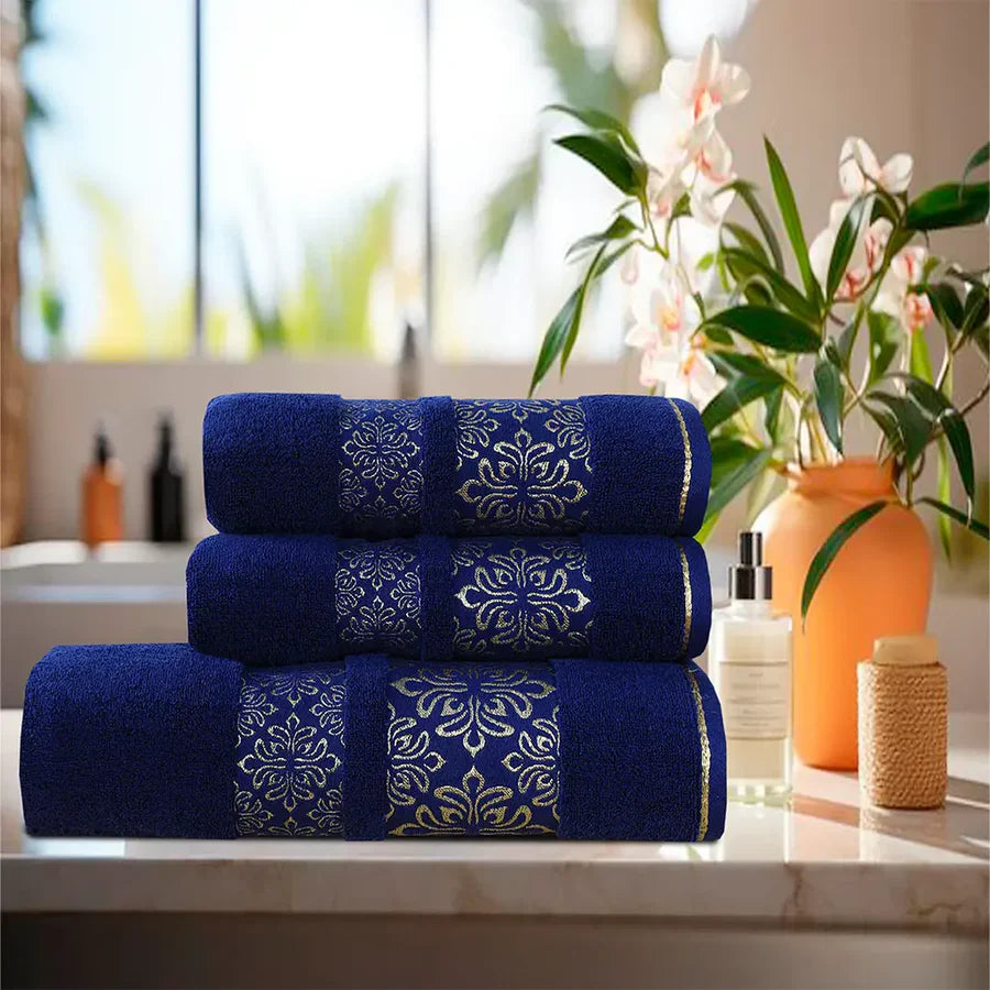 Navy Flower Bath Towel