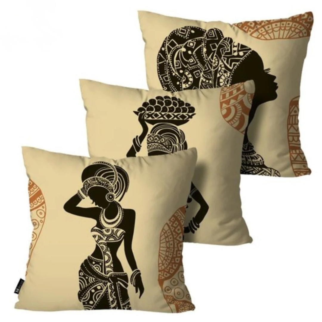 Cushion Covers African Tribal Black and Beige pack of 3