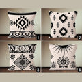 Cushion Covers Aztec Style Beige Black Pack of 4