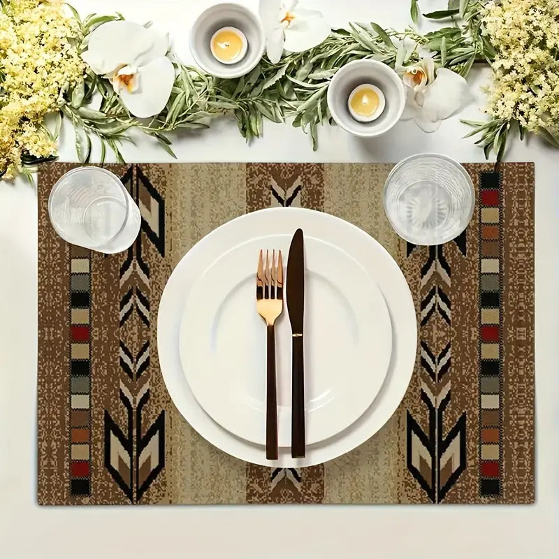Geometric Vintage Checkered Table Runner With Mats